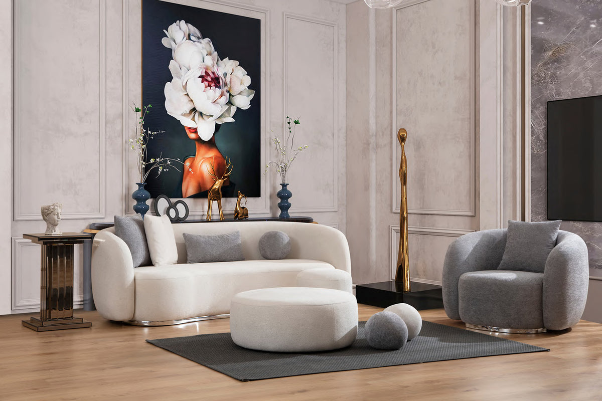 Aven three seater sofa and one armchair; ottoman and side table excluded