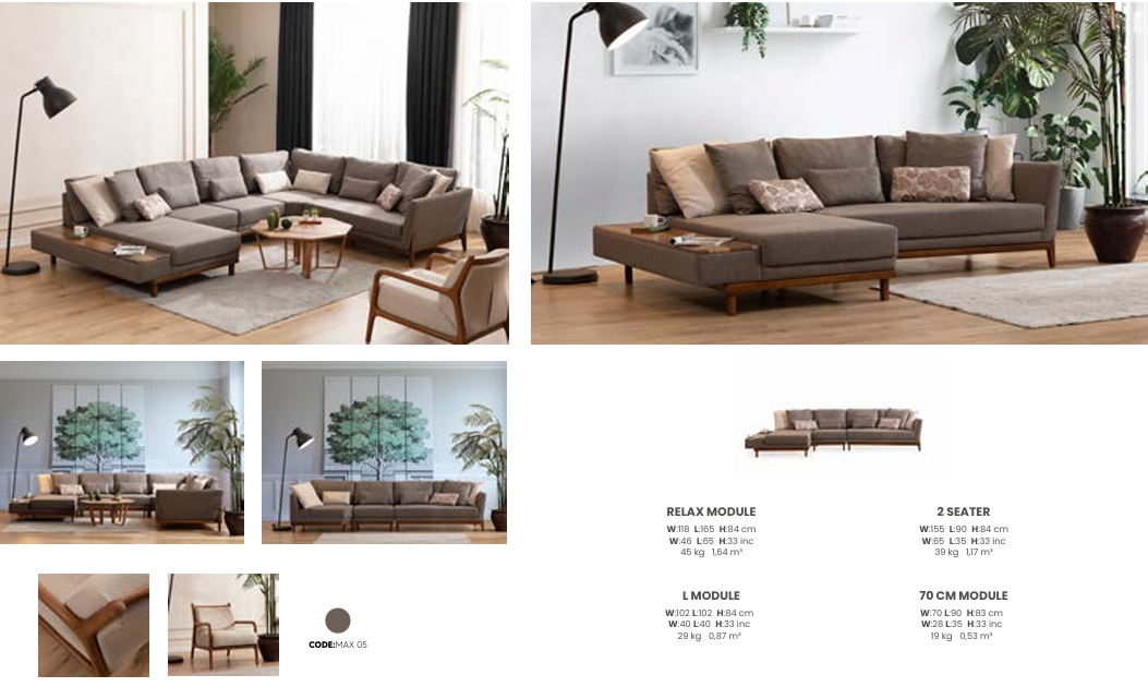 Boztas Argemon Corner Sofa Set – dimensions