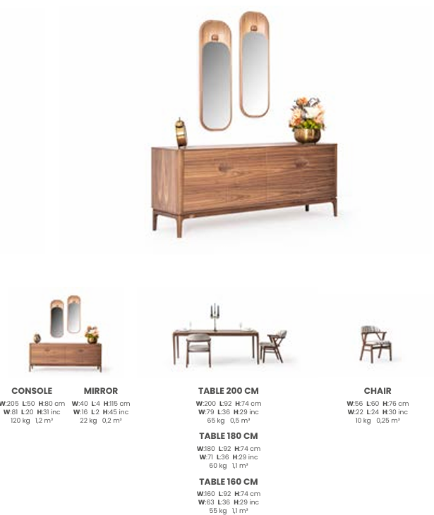 Boztas Aston Dining Room Set – dimensions