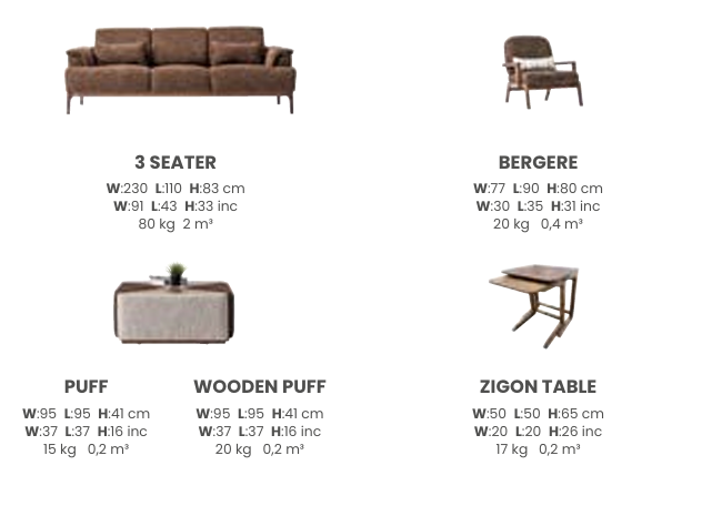 Boztas Aston Sofa Set – dimensions