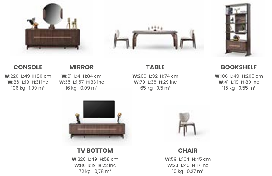 Boztas Camaro Dining Room Set – dimensions