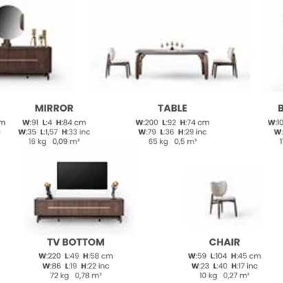 Boztas Camaro Dining Room Set – dimensions
