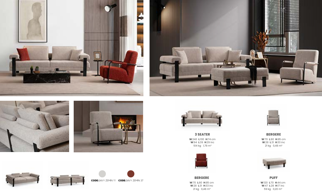 Boztas Deep Living Sofa Set – fabric
