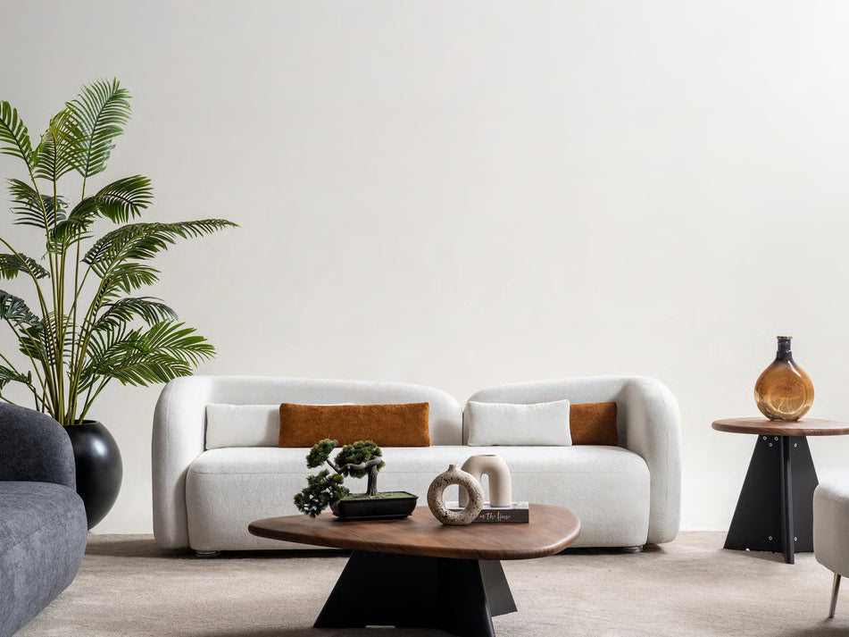 Livia sofa front view with surrounding styling