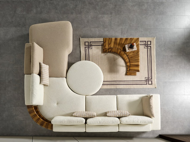 Neri overhead view of the illustrated modular corner and round ottoman
