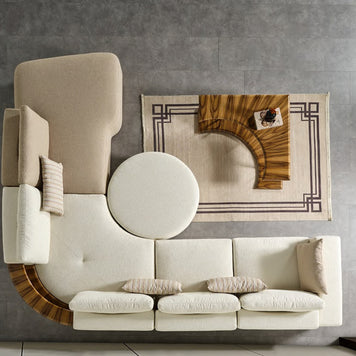 Neri overhead view of the illustrated modular corner and round ottoman