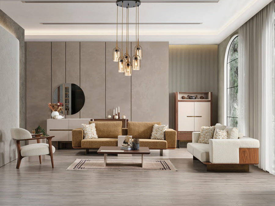 Siena two sofas and one armchair in a styled room; tables and storage furniture excluded