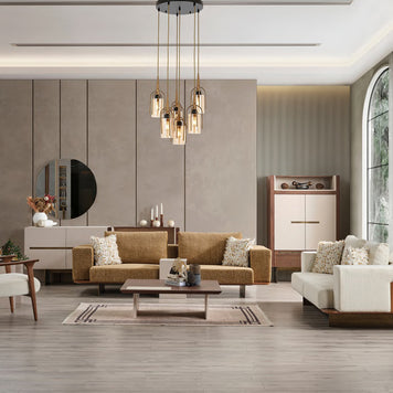 Siena two sofas and one armchair in a styled room; tables and storage furniture excluded