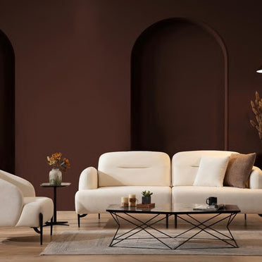 Tavi compact two-module sofa and accent armchair; freestanding tables excluded