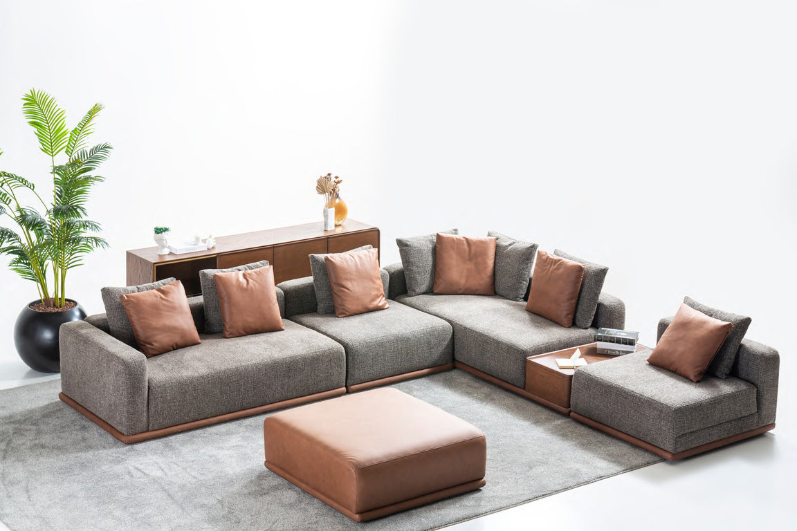 Tavira extended modular corner configuration with rectangular ottoman; sideboard excluded